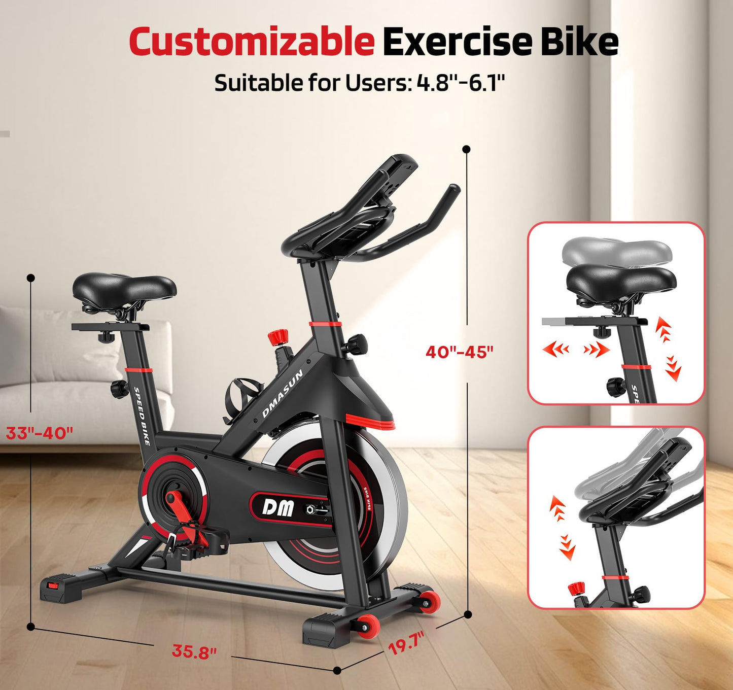 DMASUN Exercise Bike, Silent Magnetic Resistance Stationary Bike for Home with App Compatible, 330 LBS Capacity, Indoor Bike with Comfortable Seat Cushion, Digital Display with Tablet Holder