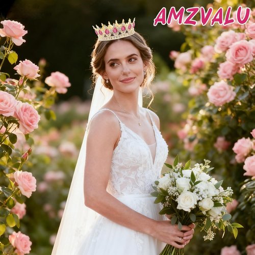 AMZVALU Crown Cake Topper - Rose Pink Happy Birthday Decoration with 3D Butterflies & Candles | Ideal for Princess Parties