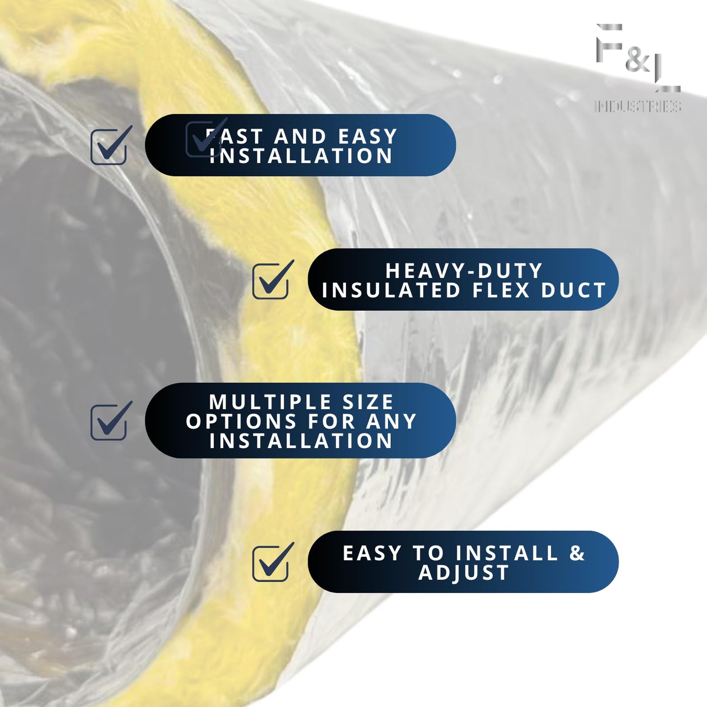 F&L Insulated Flexible HVAC Air Duct 8 10 12 14 Inch – Heavy Duty Flex Ducting for AC Heating Cooling Ventilation Systems, Residential & Commercial Use (14 in 25 FT)