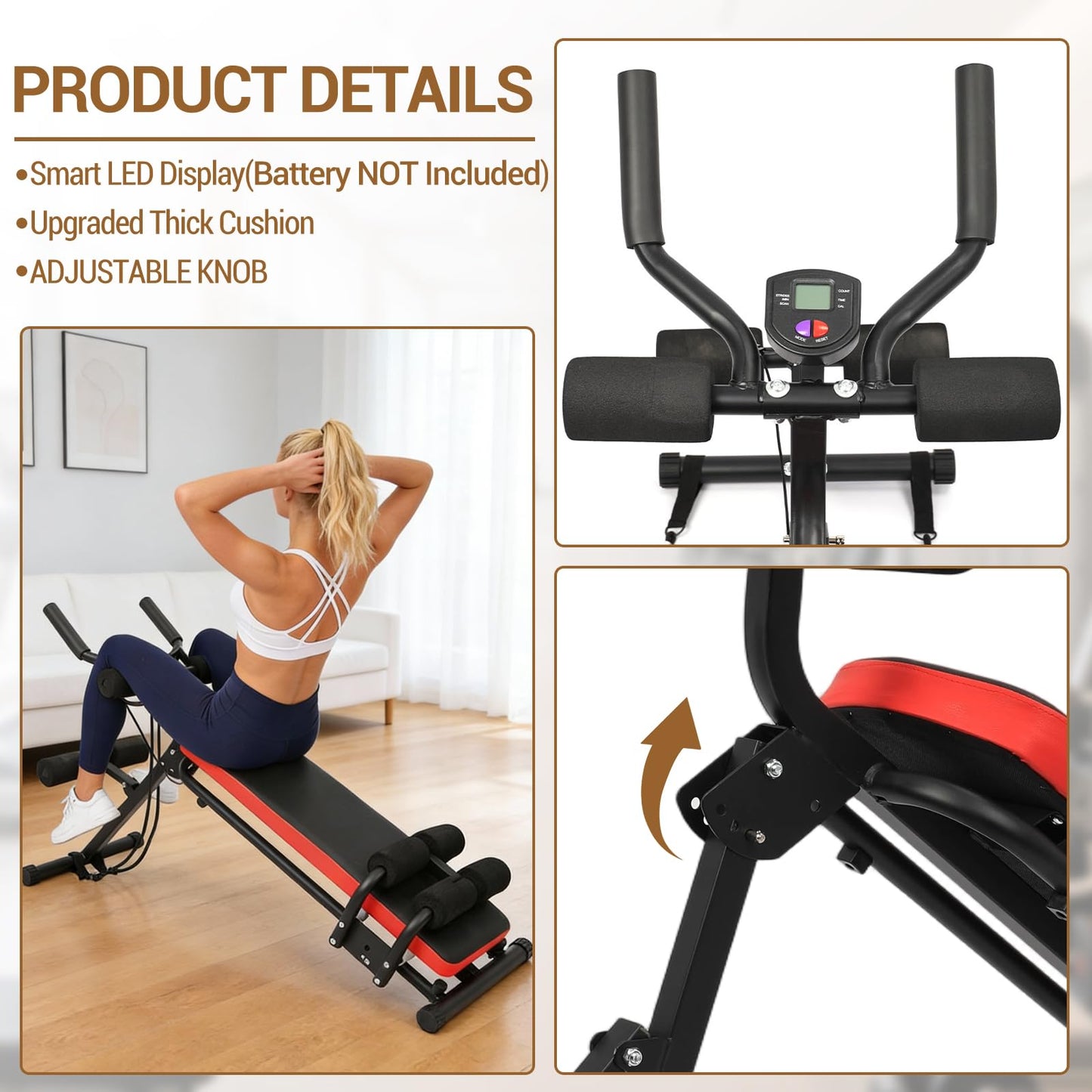 Adjustable Ab Workout Bench-Ab Trainer Machine with LCD Display, Multi-functional Ab Machine for Home Gym