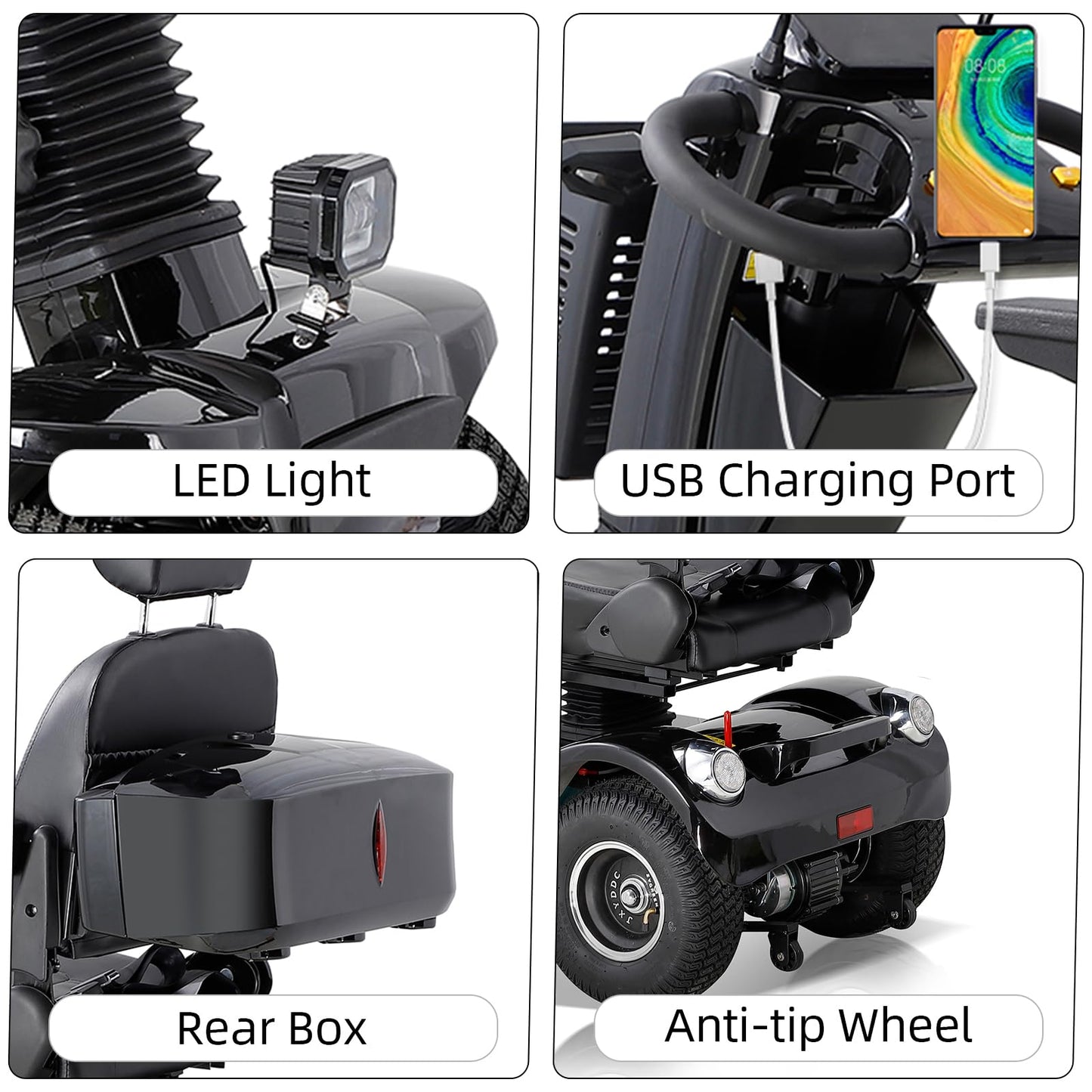 Mobility Scooters for Seniors and Adults, All-Terrain Mobility Scooter with Waterproof Cover, Heavy Duty 4-Wheel Electric Powered Mobility Cart Handicap Scooters, 1000W Motor