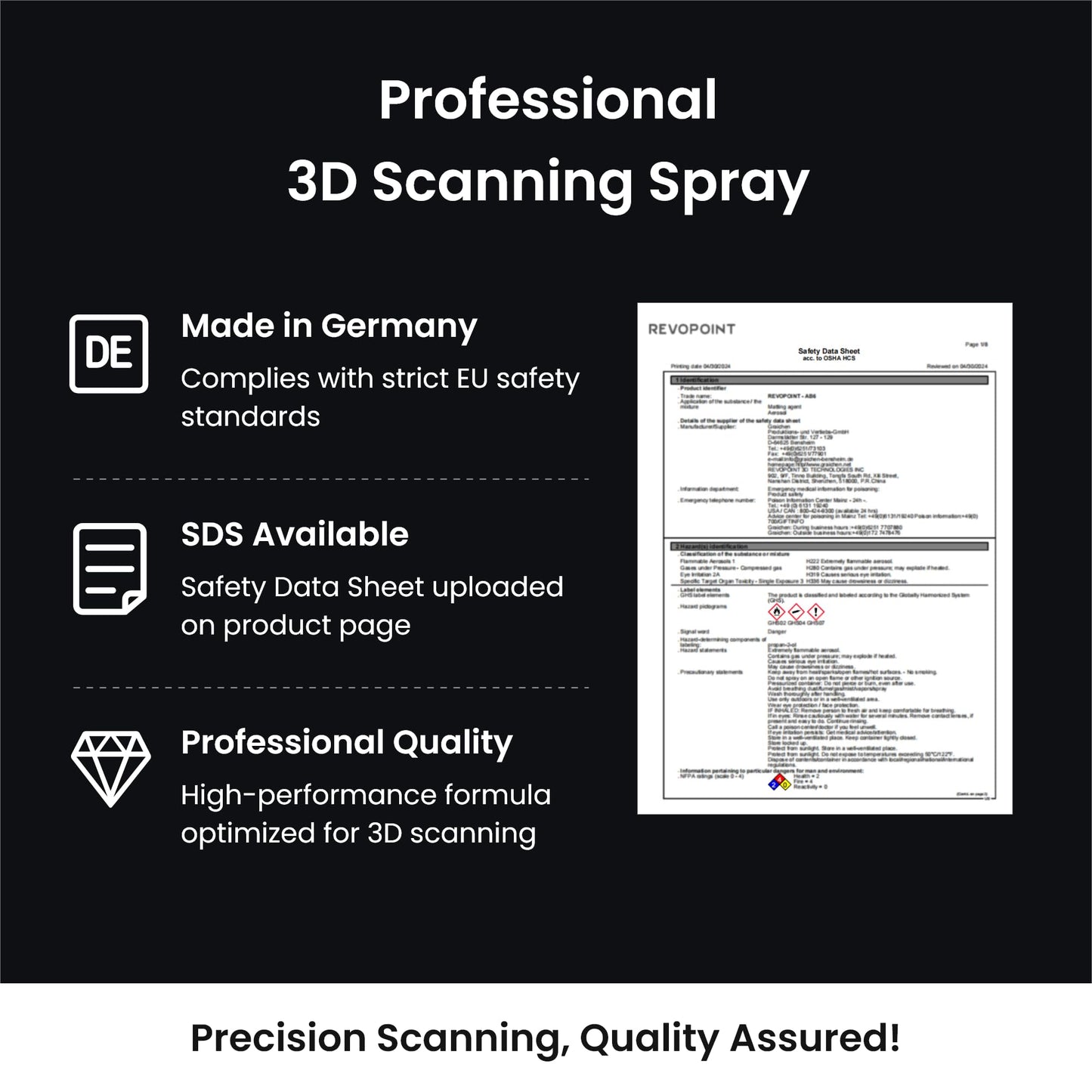 Revopoint 3D Scanning Spray for 3D Scanners, No Cleaning Needed, for Transparent, Reflective or Highly Textured Surfaces Objects, 500ml, AB6