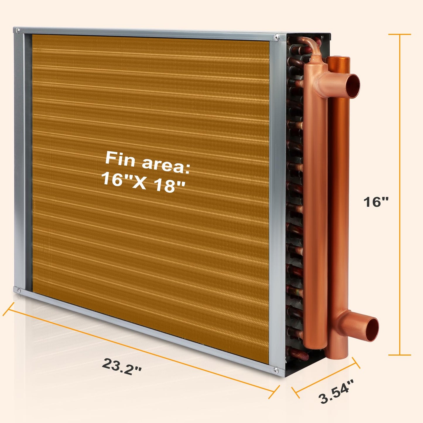 16x18 Heat Exchanger Water To Air With Copper Ports for Hot Air Wood Furnace Plenum And Hydronic Heating