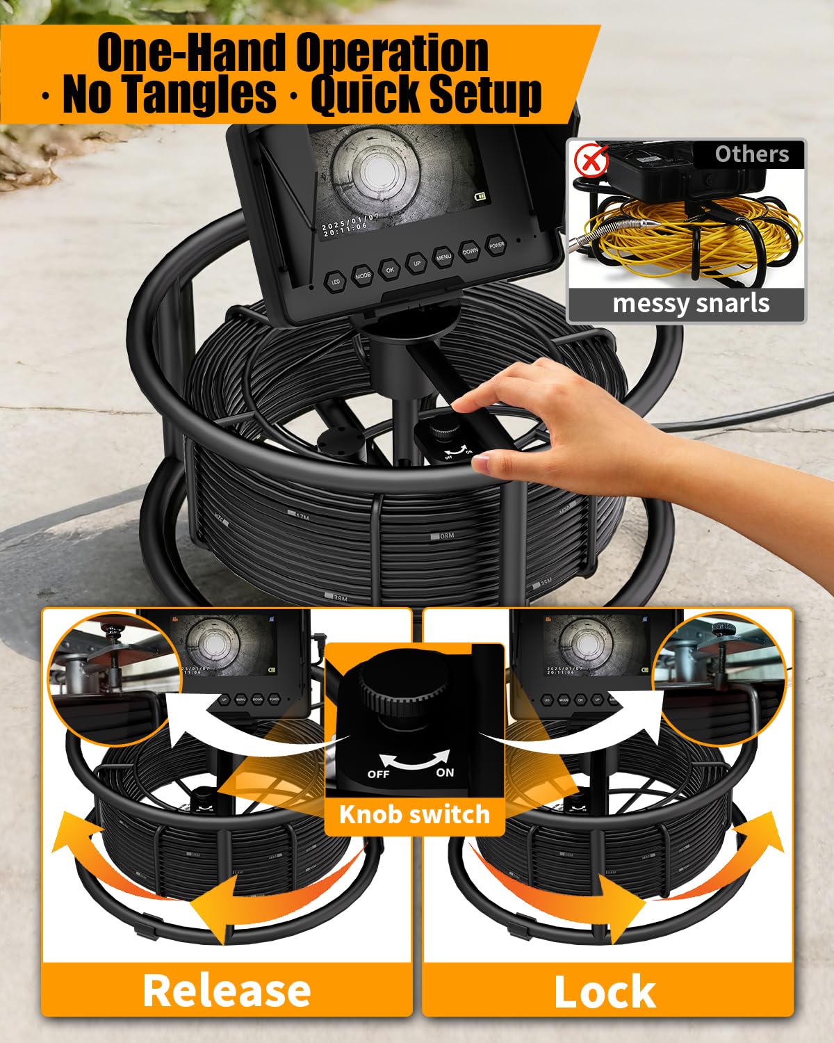 Sewer Inspection Camera 100ft/30M with 4.3" Monitor, 32GB DVR Drain Camera, 18mm 1080p Probe & 8500mAh Battery, IP68 Waterproof Endoscope – Heavy Duty All-Metal Rack for Plumbing, Drain Inspection