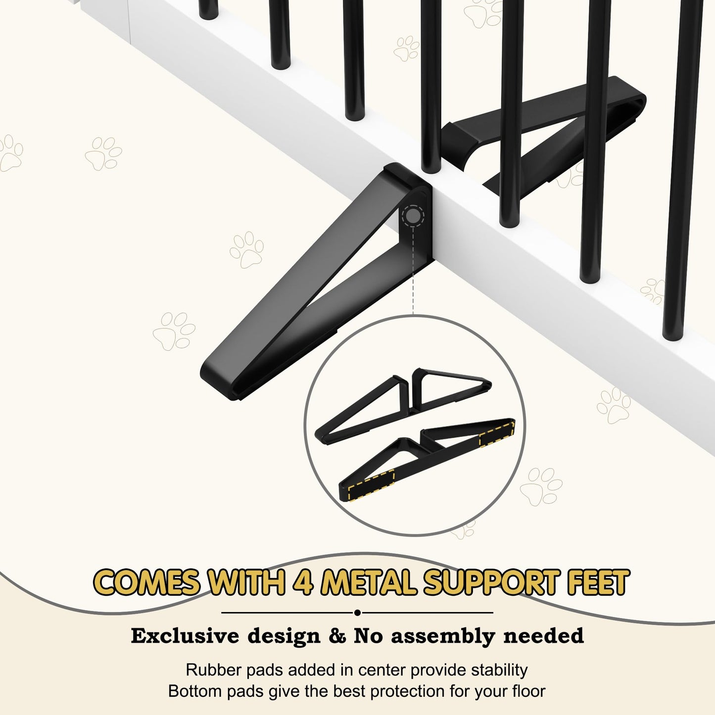 PUPETPO Freestanding Pet Gates with Walk Through Door, Dog Indoor Fence, Dog Gate for The House, Stairs, Extra Wide Pet Gate, Support Feet Included, 120 Inch Wide, 6 Panels 24" Tall, White & Black
