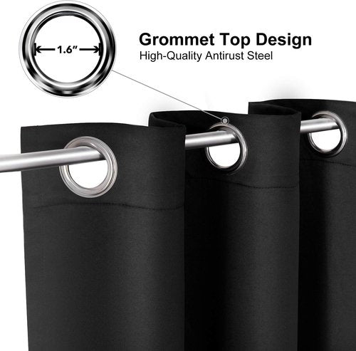 ChrisDowa Blackout Curtains - 90-Inch Thermal Insulated Grommet Panels Set for Living Room | Black, 2 Panels