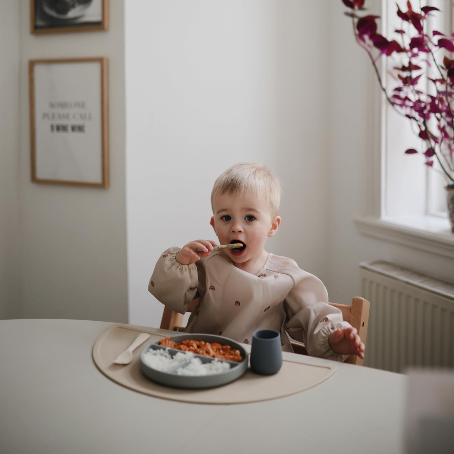 mushie Silicone First Feeding Baby Spoons | 2 Pack (Cambridge Blue/Shifting Sand)