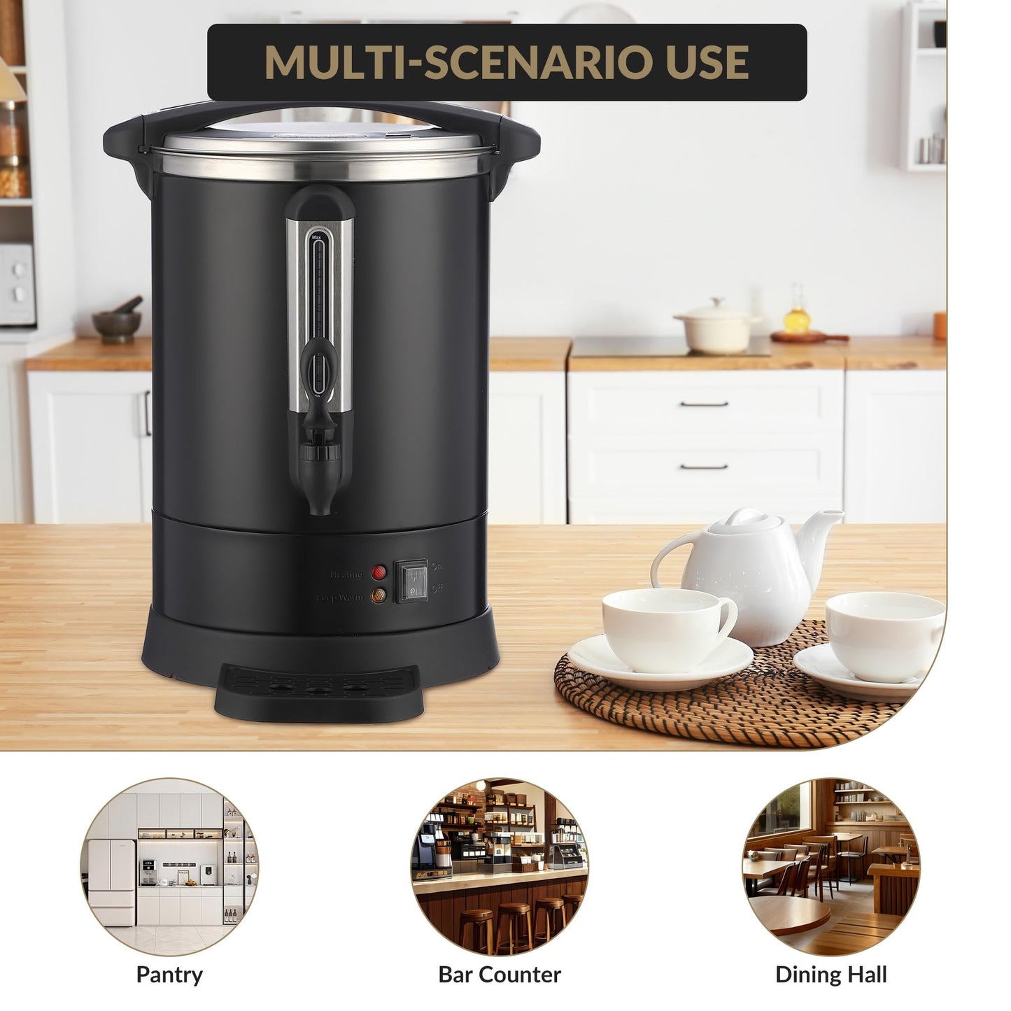 MOVECOM 120 Cups Coffee Urn Hot Water Urn,18L/4.8 Gal Large Stainless Steel Commercial Coffee Maker with Double Wall Insulation, Electric Hot Beverage Dispenser for Buffet Party Catering,Weddings