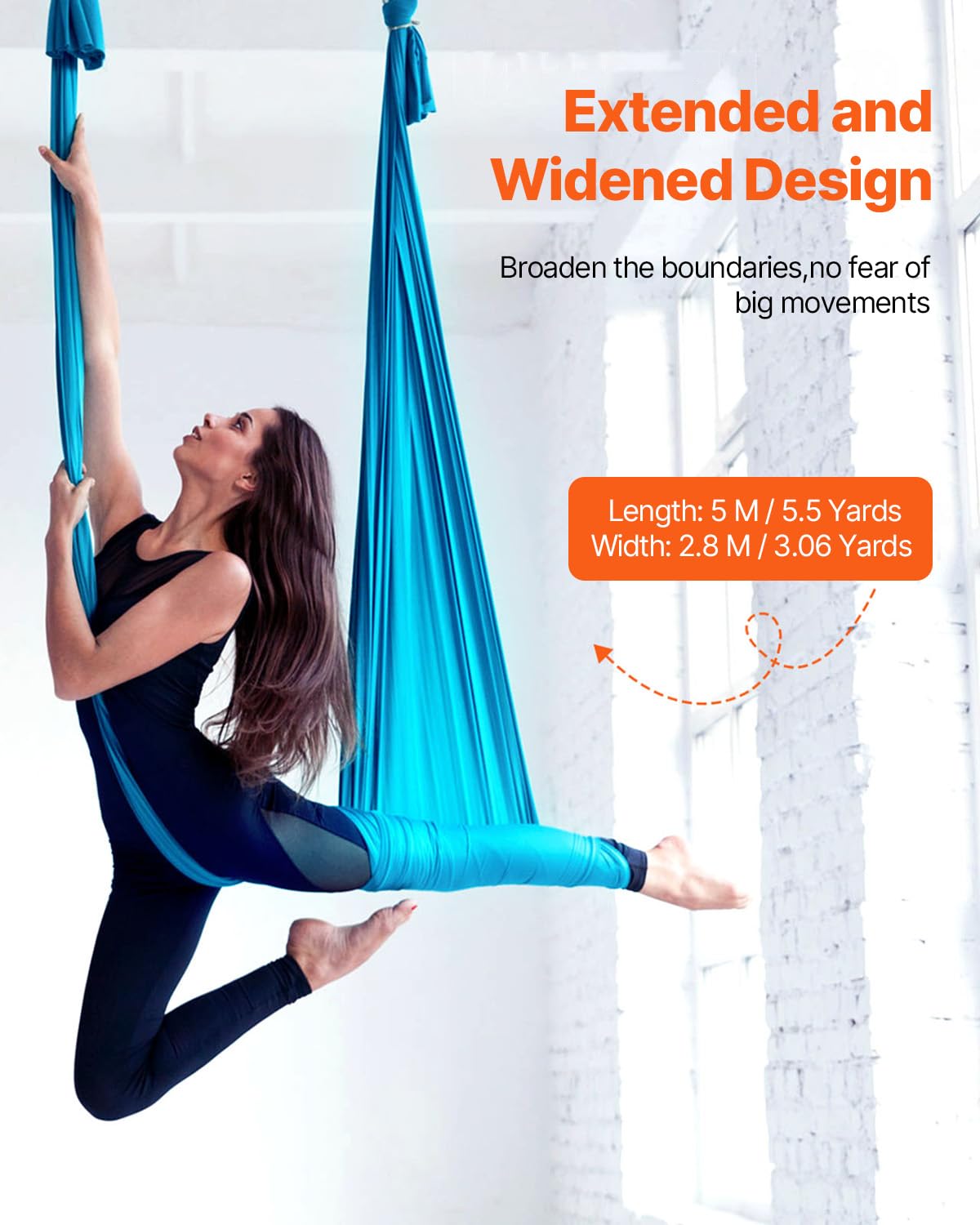 VEVOR Aerial Yoga Swing & Hammock, 5.5-Yard Yoga Swing with 100gsm Fabric, Full Suspension Hardware and Quick-Start Guide for Gravity-Defying Workouts, Beginner to Advanced, Body Sculpting (Blue)