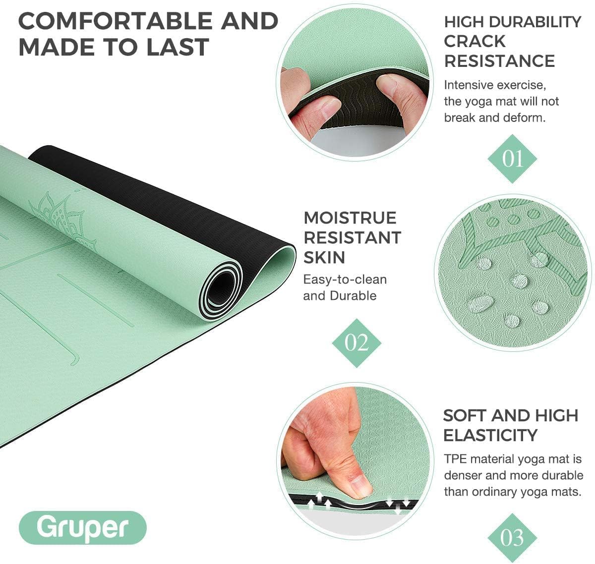 Yoga Mat Non Slip TPE Thick Yoga Mat with Alignment Mark, Large Size 72"L x 32"W x 0.32"Th or 0.24"Th, Anti-Tear Exercise & Fitness Mat for Yoga, Pilates & Floor Workouts (Green Black, Thickness-6mm)