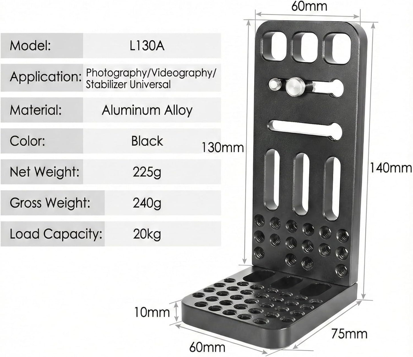 SHOOTPRO 1/4" 3/8" Universal Camera L Bracket Quick Release Plate | Vertical to Horizontal Video Mount with & Thread |