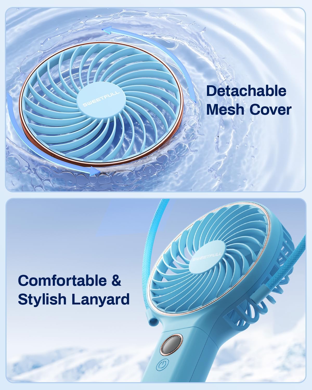 Sweetfull Handheld Portable Fan - 5000mAh Rechargeable Battery, 6 Speed Wind, LED Display | Mini Travel Fan
