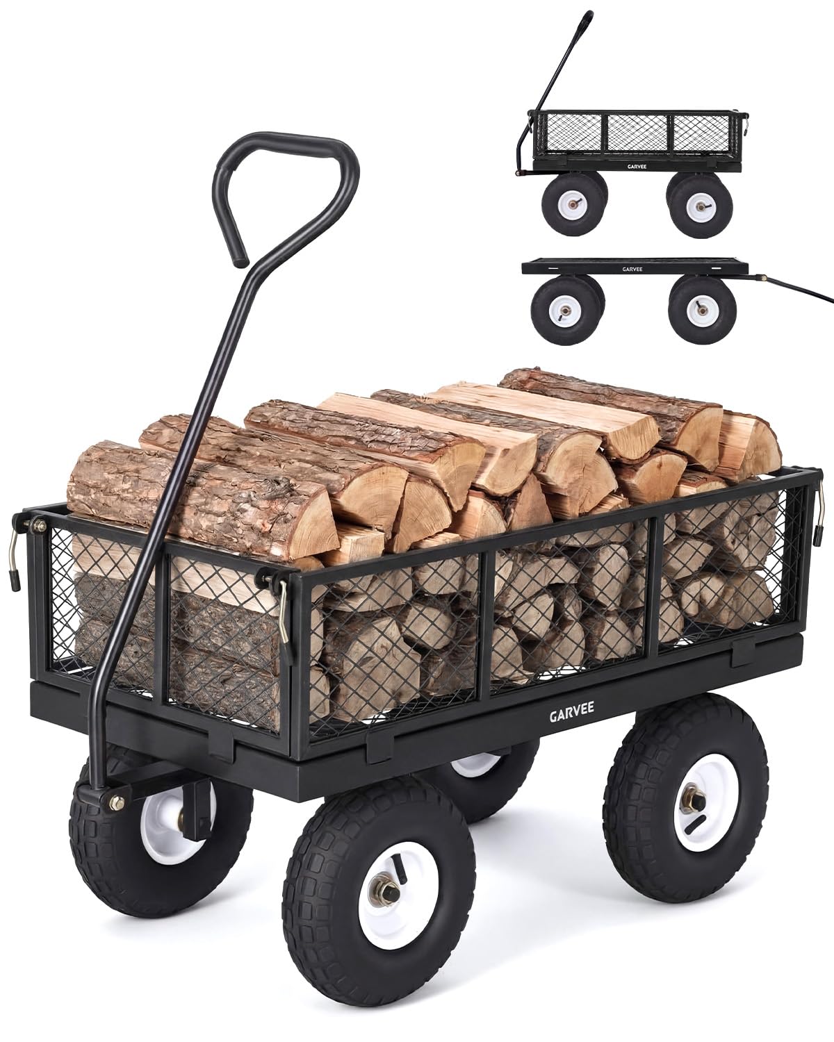 Garvee Versatile Outdoor Utility Cart - 400LBS Heavy-Duty, 10" All-Terrain Pneumatic Tires, Easy Maneuverable Lawn Cart with Removable Mesh Panels for Gardening & Landscaping，Black