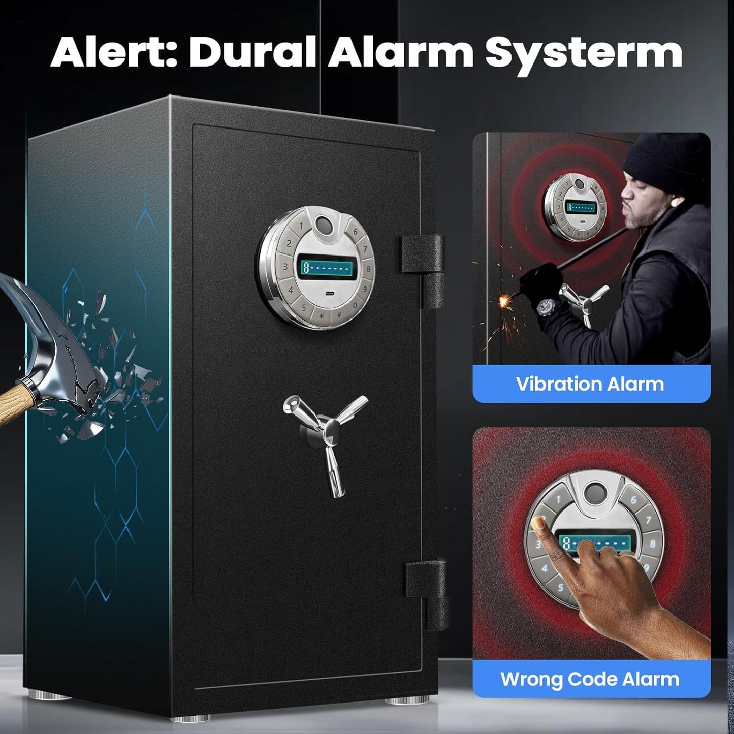Large 8.0 Cu Ft Fireproof Waterproof Biometric Safe with Fingerprint Keypad Lock, 120LB Heavy Duty Security Safe for Home Office Documents Jewelry Guns Cash, LED Light Type-C Handle