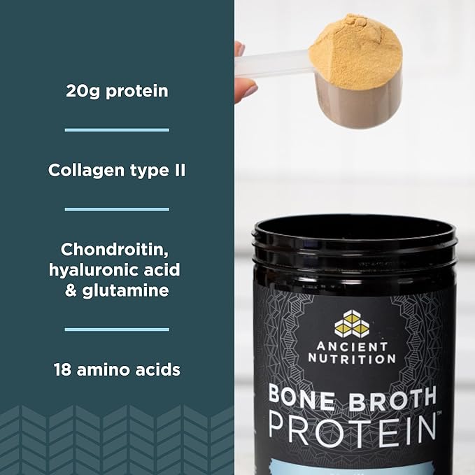 Ancient Nutrition Grass Fed, Bone Broth Protein Powder, 20g Protein, Hydrolyzed Collagen Peptides, Keto & Paleo Friendly, Supports Joint, Gut Health, Vanilla, 40 Servings