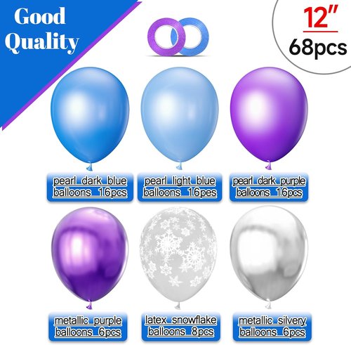 68Pcs Party Balloons Kit - Pearl Light Blue & Metallic Purple Snowflake Balloons for Winter Theme Celebrations