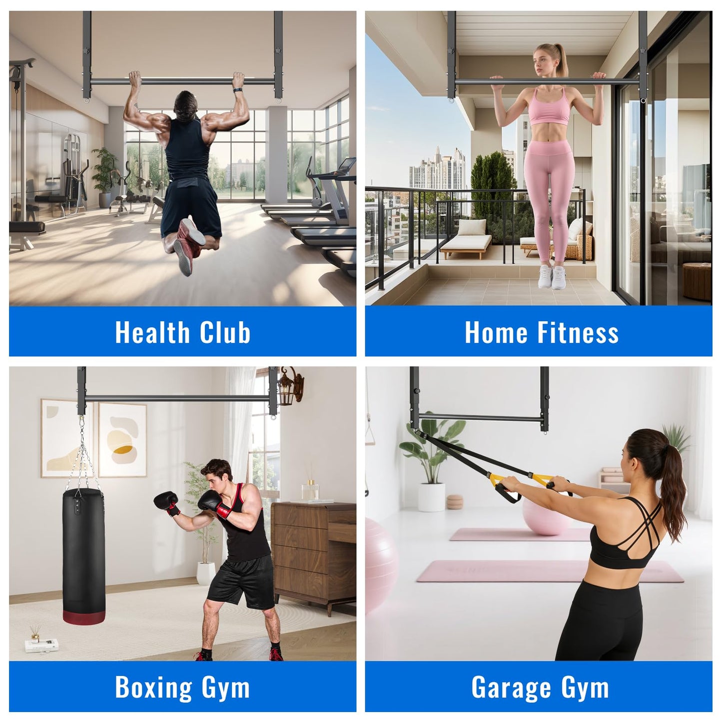 48'' Ceiling Mounted Pull Up Bar, 700 LBS 5-Level Adjustable Heavy Duty Chin Up Bar for Home Gym, Garage, Basement, Ideal for Pull Ups & Body Stretching