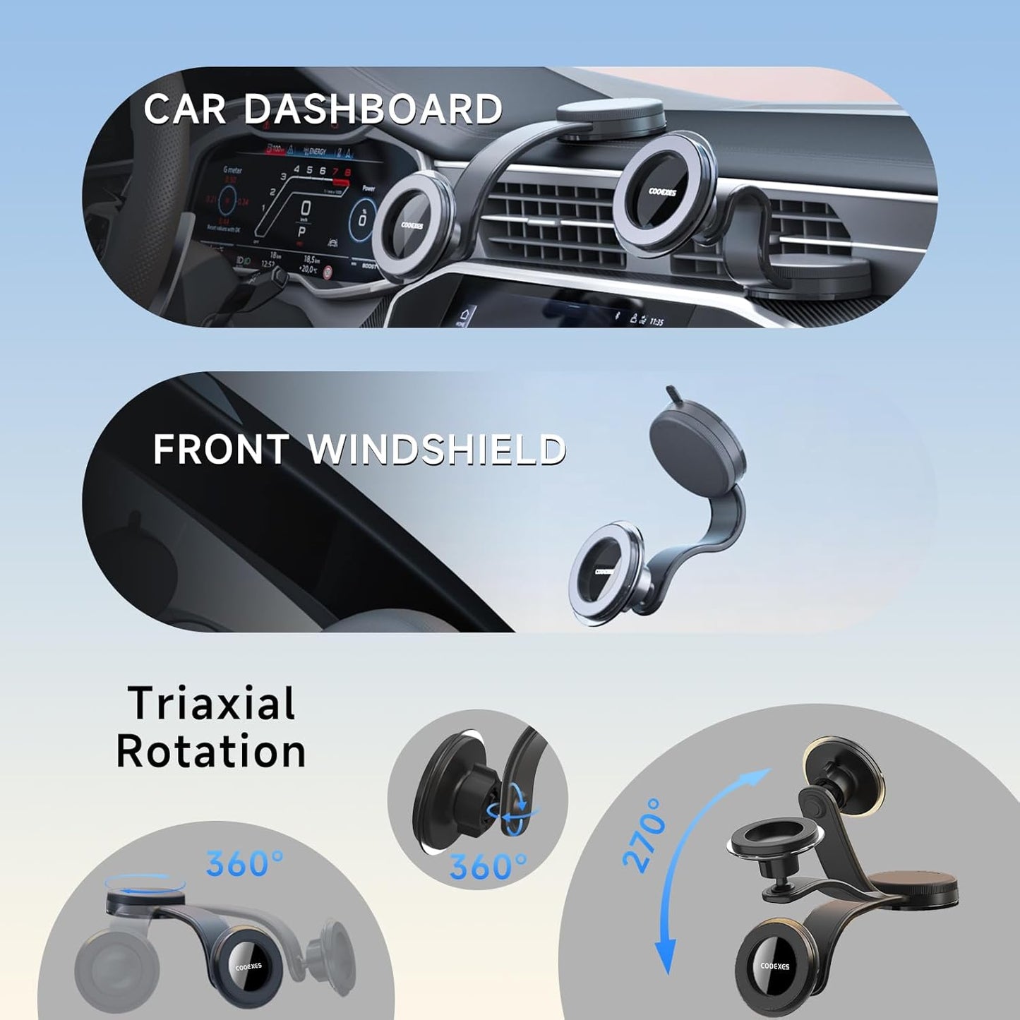 COOEXES -108LBS, 17 Max/16/15/14/13/12 Magnetic Phone Holder for Car, for Magsafe Car Mount with Flexible Grip Bendable