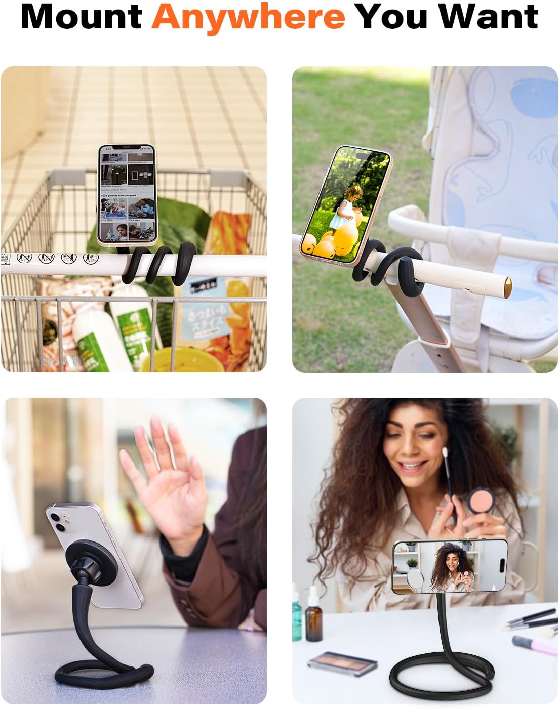 A2C Flexible Gooseneck Phone Holder for iPhone Magsafe, Long Arm Gym Magnetic Phone Holder for Treadmill Peloton