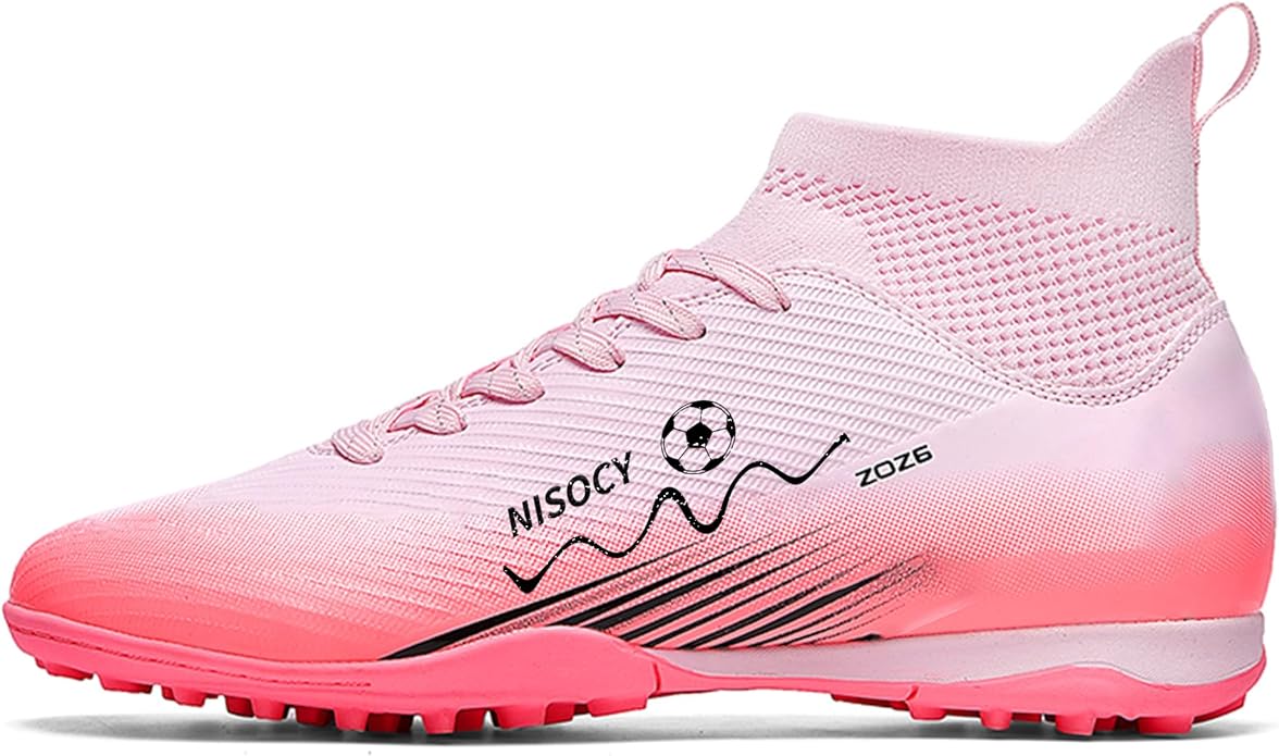 NISOCY Soccer Shoes for Mens Womens Professional Cleats High-Top Athletic Turf Football Shoe Outdoor/Indoor Professional Futsal Football Training Sneaker
