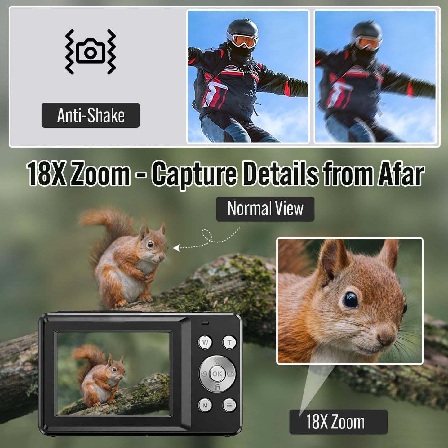 DILTEX 4K 48MP 18X 32GB Digital Camera for Teens with Autofocus and Dual Screen for Selfies Zoom, Built-In Fill Light