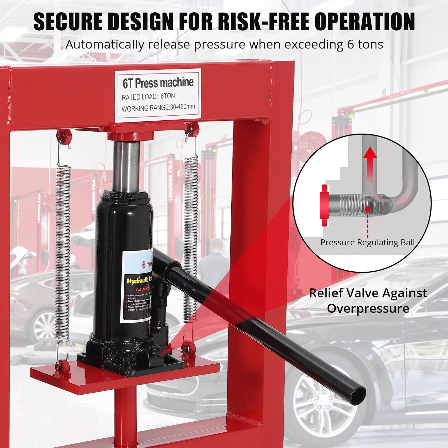 6-Ton H-Frame Hydraulic Press with Adjustable Table & 2 Press Plates, Heavy-Duty Shop Press for u-Joints, Metal Bending, and Garage Repairs