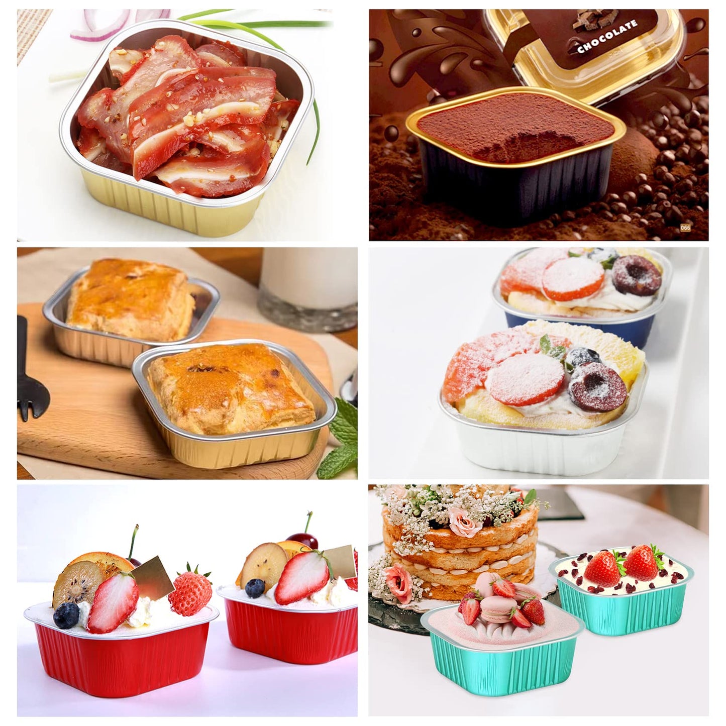 LNYZQUS 5oz Cupcake Mini Cake Pans with Lids 40 Pack, Aluminum Foil Cupcake Cups Brownie Baking Pans,Square Disposable Ramekins Baking Cups,Small Muffin Tin Holders-Black In Gold