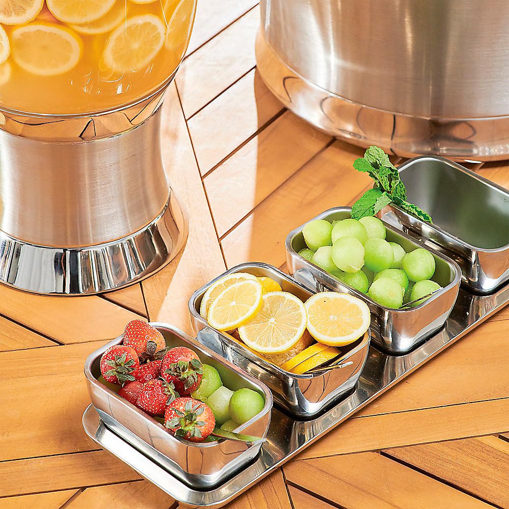 Frontgate Super Chill Insulated Stainless Steel Condiment Server, 4-Section Cold Food Serving Tray with Lids, Double-Wall, Ice-Free Gel Cooling
