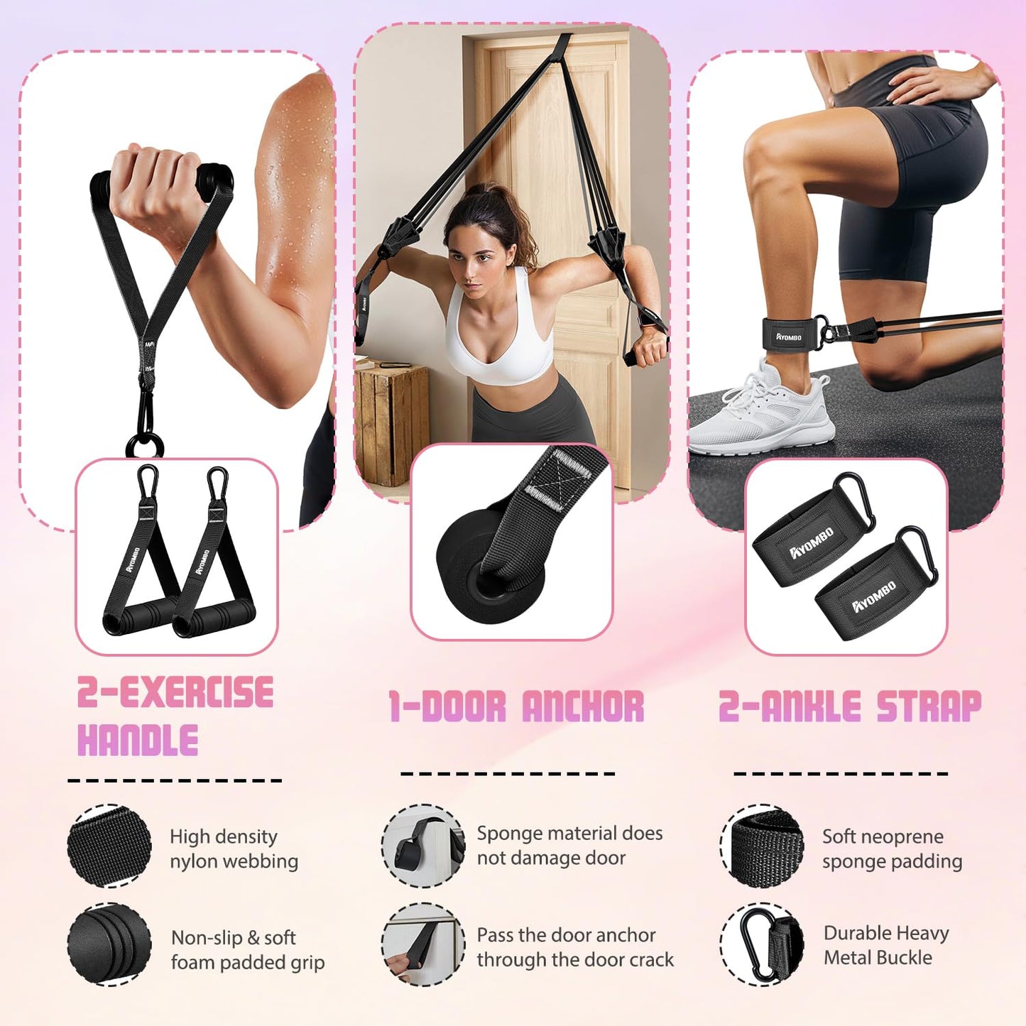 Ayombo Resistance Bands, Exercise Bands with Handles, Resistance Bands for Working Out with Door Anchor, for Heavy Resistance Training, Physical Therapy, Yoga, Home Gym Workouts Equipment