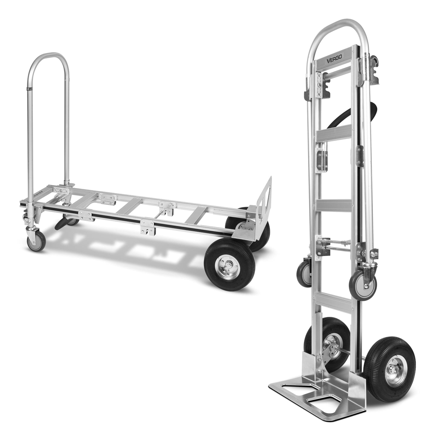 Vergo Industrial Convertible Hand Truck - AS7B Heavy Duty Aluminum 2 in 1 Dolly (800 lb Capacity) Lightweight Reinforced Frame, Ergonomic Handle, Superior Mobility Moving Dolly (2 Positions, 63" High)