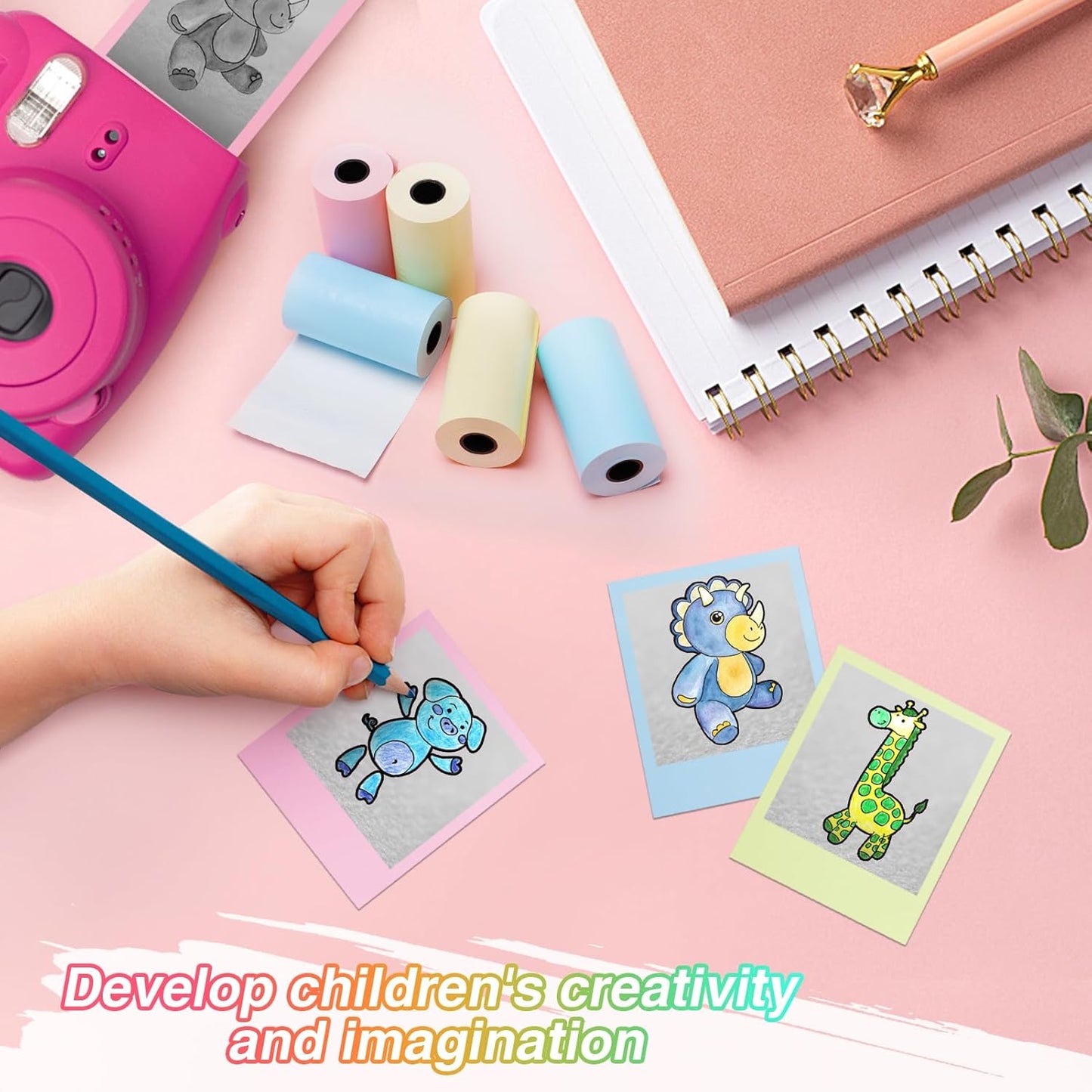 Skiennix Kids Instant Camera Print Refill Paper - Thermal Photo Printer Rolls for Ages 4-10 | Blue, Pink, Yellow
