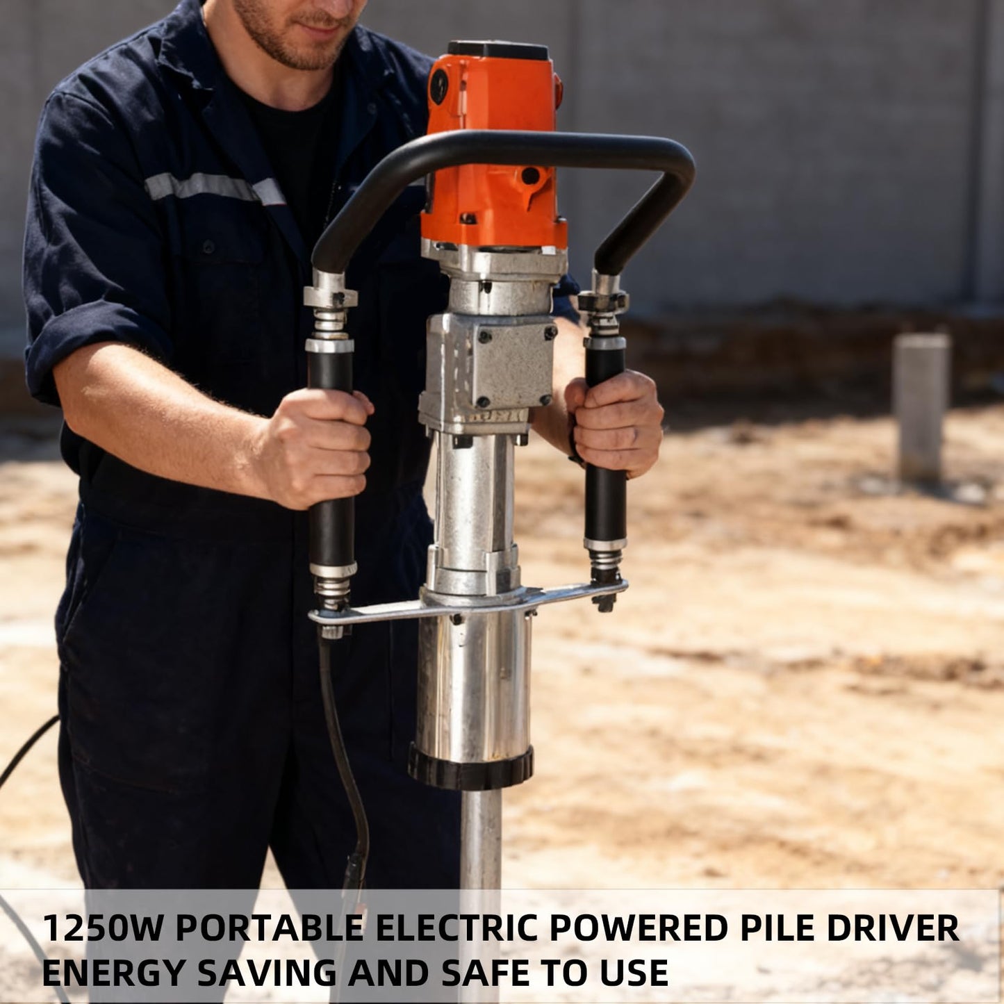 HIGOSPRO 1250W Electric T Post Driver - 110V Handheld Pile Driver with 1700 BPM, 3 Pile Sleeves (45mm/55mm/88mm) for Fencing & Construction