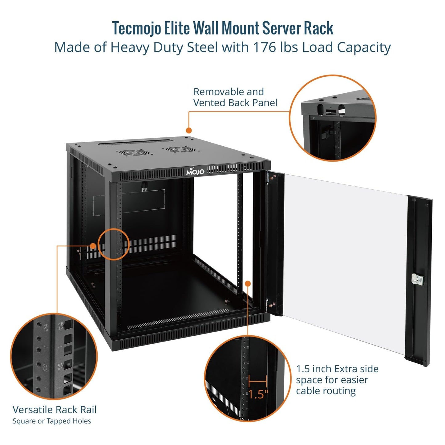 Tecmojo 12U Wall Mount Rack Cabinet, Heavy-Duty 176 Lbs High Load Capacity, 19” Enclosed Server Network Rack with 2 Colling Fans, Glass Door, 23.6” Deep – Elite Collection