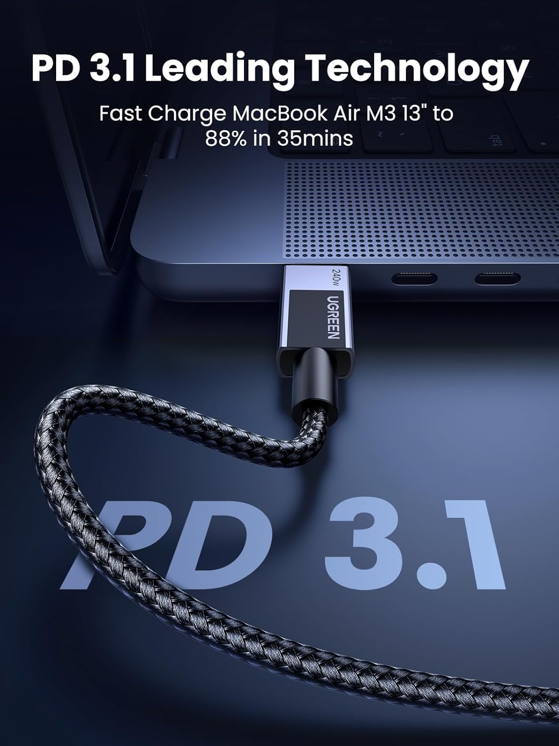 240W 17/17 Pro/17 Max/16, S25/S24, 6, 1.6FT UGREEN USB C to USB C Cable, USB C Cable Fast Charging, USB C Charger Cable