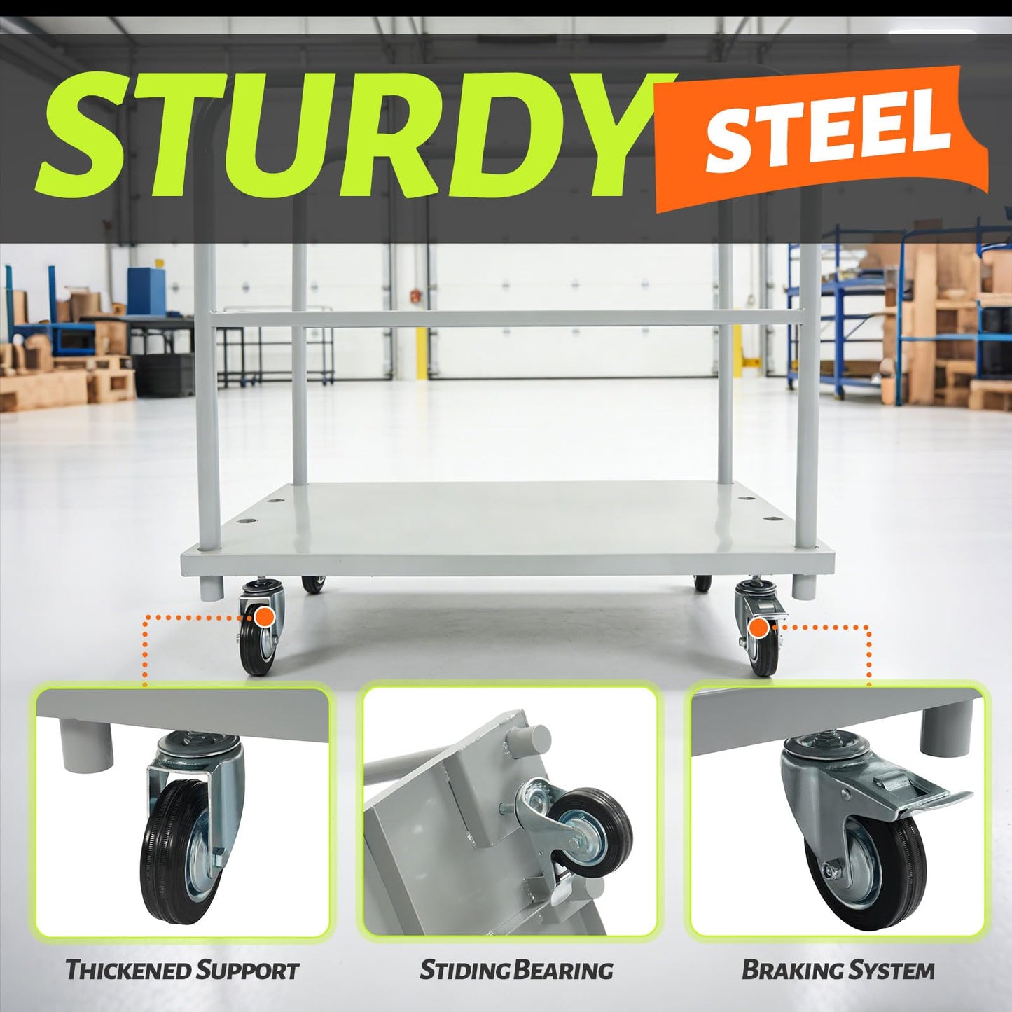 Gelacie 23x34inch Steel Panel Truck Cart, Flat Dolly Cart, Flatbed with 2000 lbs Capacity Platform Truck, Heavy Duty Lumber Drywall Dolly, 4 Swivel Casters, Board with 2 Detachable Side Handrails