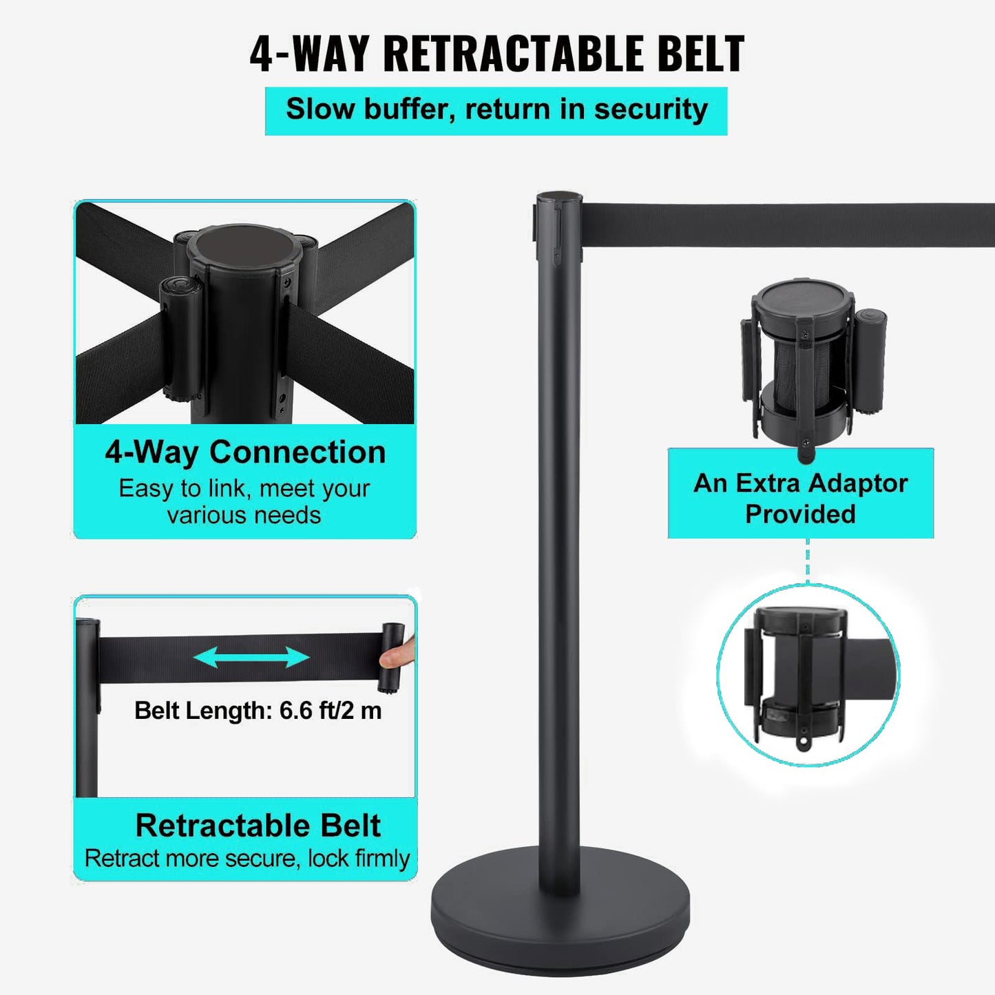 EliteEdge Crowd Control Stanchions, Stanchion Queue Post with Retractable Belts 6.5Ft, Easy Assembly, Crowd Control Barriers, Height 36 Inches, for Crowd Control Barriers, Pack of 2, Black