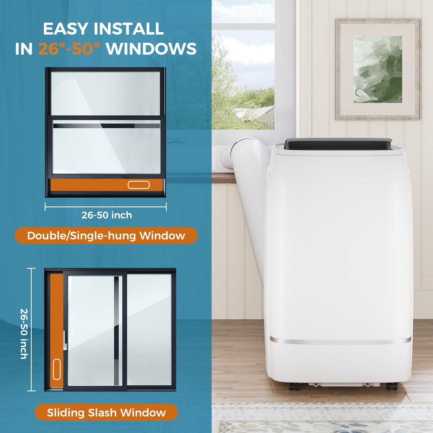 Electactic 13000 BTUs Portable Air Conditioner with cooling/dehumidification/fan/sleep mode, 4-IN-1 Portable AC with 24H Timer & Remote Control & Window Kit
