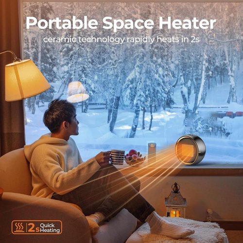 ASNUG Portable Electric Space Heater - 500W PTC Ceramic Design for Fast Indoor Heating | Quiet & Safe Mini Desk Heater