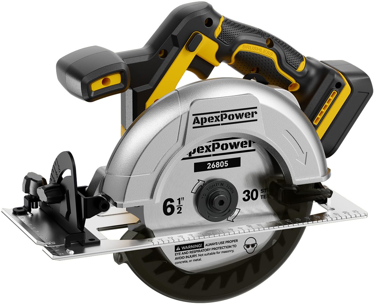 Brushless Cordless Circular Saw, for 20V Max Battery, 6-1/2 Inch Aluminum Alloy Blade, 8000 RPM, 6.2 Lbs Lightweight, Cutting Depth 2-1/5" (90°), 0-90° Bevel, Hex Wrench, Rip Guide for Wood PVC