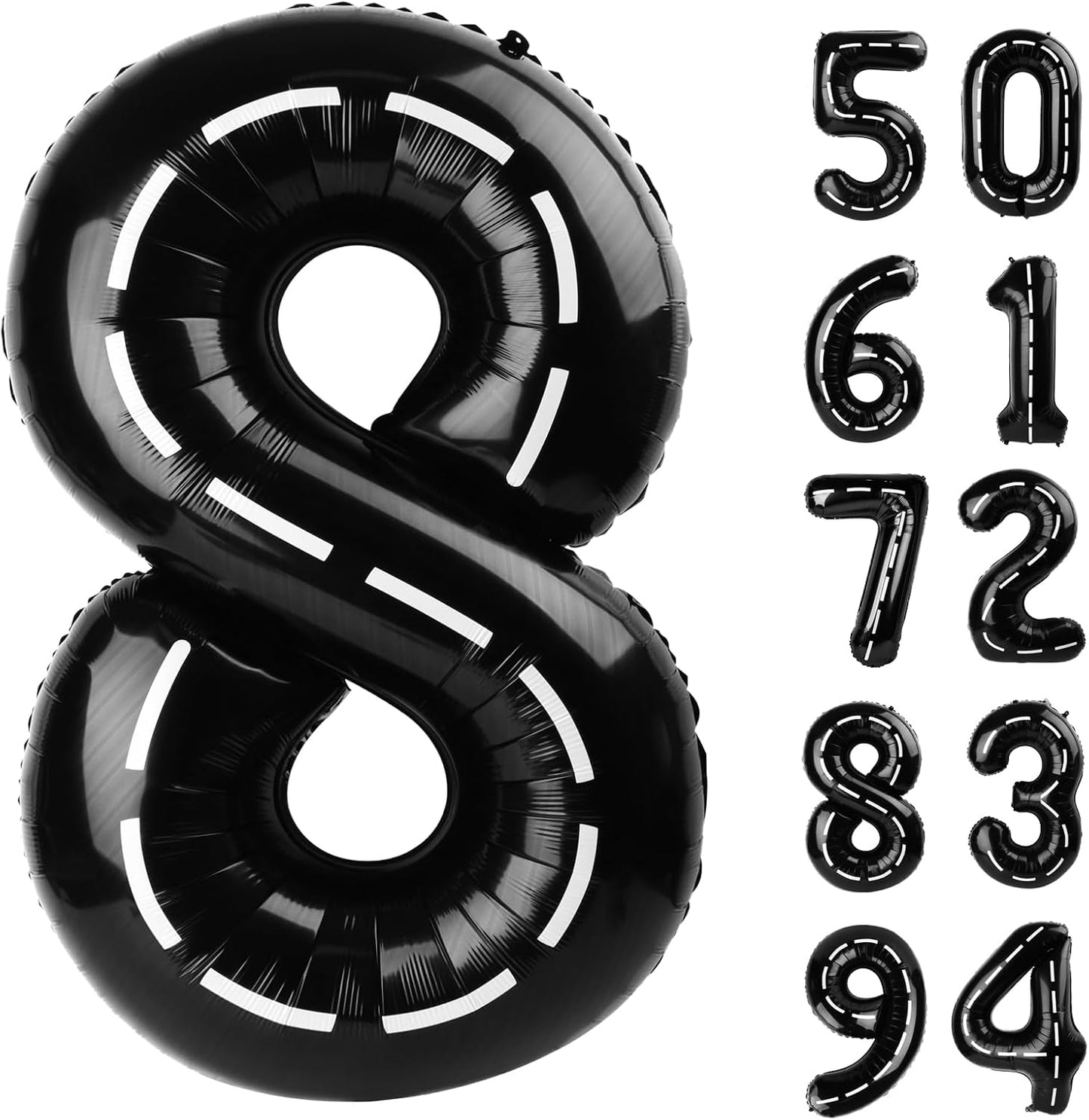Race Car 8 Balloon - 40 Inch Number Balloon for 8th Birthday | Black Racing Party Decorations