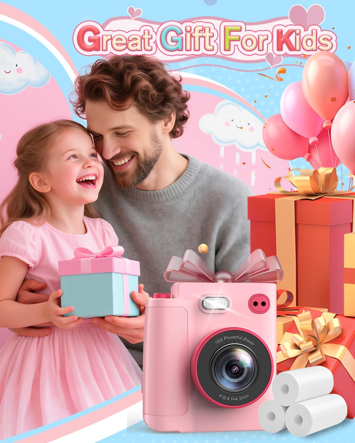 MYSTILUCK 3 4 5 6 7 8 9 10 1080P 32GB Kids Camera Toys for Year Old Girls Boys, Christmas Birthday Gift with HD Digital