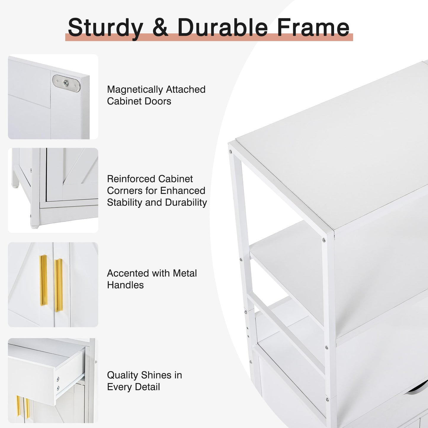 VECELO Kitchen Pantry Cabinet with Charging Station, Freestanding 2-Tier Storage Cupboard, Extra Tall & Wide Microwave Shelf, Farmhouse Style with Drawer, White