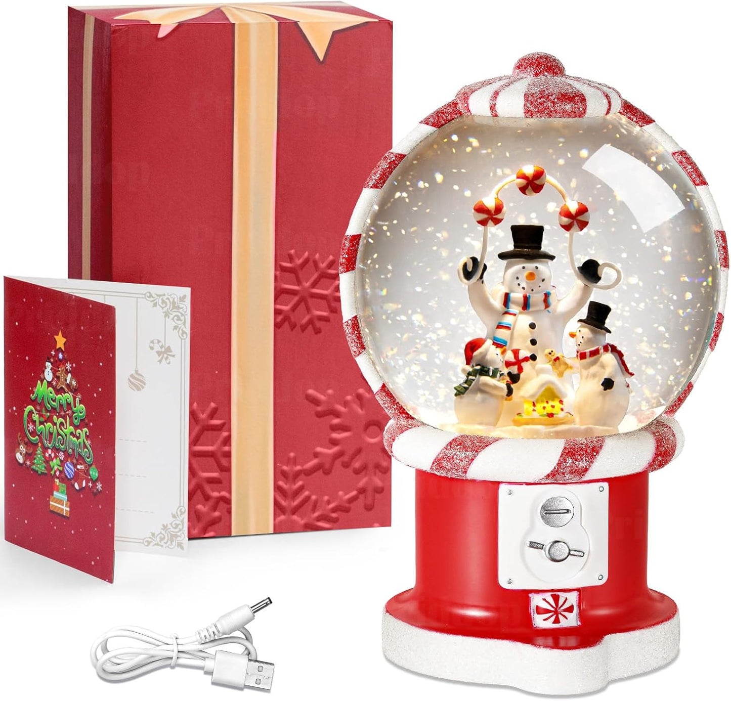 Priddop Snowman Snow Globe | Musical Glitter Vending Machine Christmas Decoration - 7.8 Inch