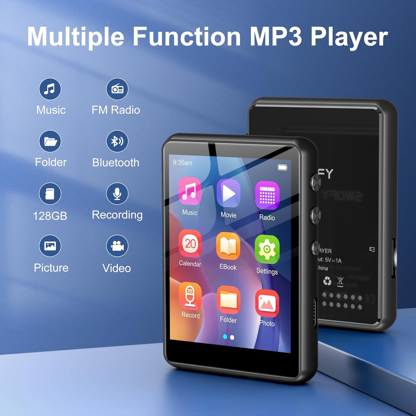 SWOFY 128GB MP3 5.4, M4 2.4" Player with Bluetooth Music Player with Touch Screen, Portable HiFi Lossless Sound with FM