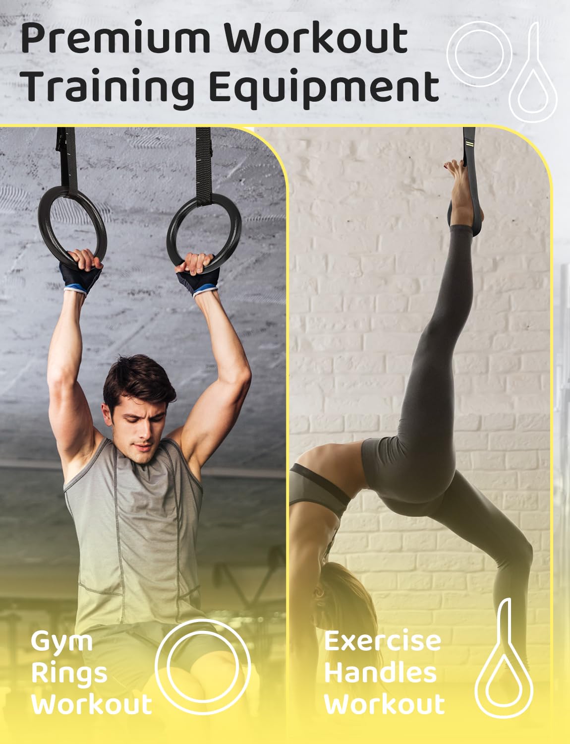 GHB Gymnastic Rings Gym Rings 1.1" Olympic Rings Adjustable Straps Pull Up Rings Sets for Workout Bodyweight Fitness Training