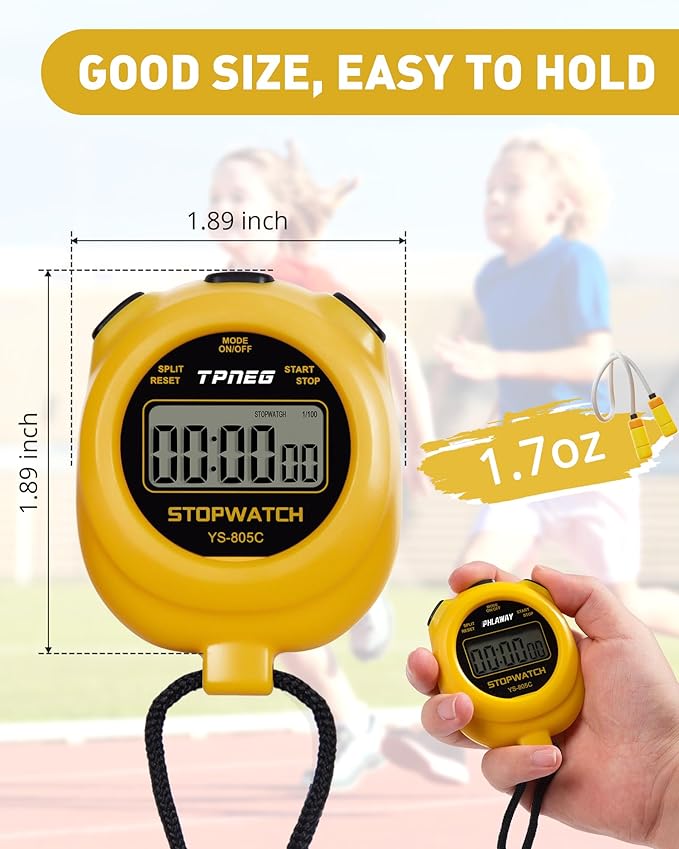 Simple Stopwatch Timer - Easy to Use, Set Up, Read, and Carry - Large Display - On/Off, AAA Battery - Ideal for Coaches, Track and Field, Soccer Referees, Sports, Classroom