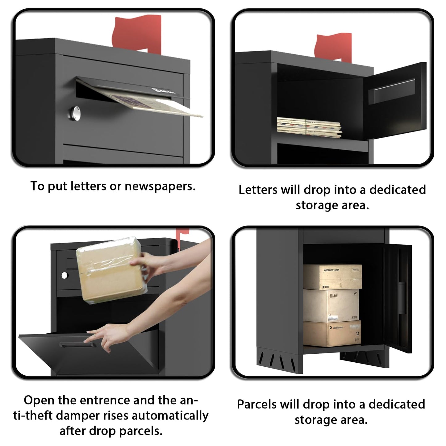 Package Delivery Boxes for Outside, Lockable & Waterproof Parcel Drop Box for Porch, Anti-Theft Mailbox with Custom Address Stickers,Assembly(14.5 * 17.5 * 43 in)