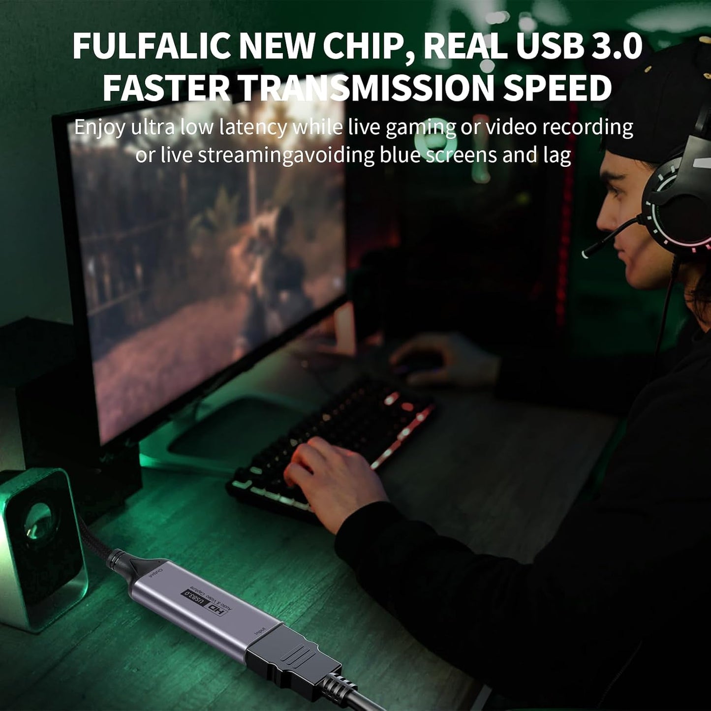 Fulfalic 4K 3.0 1080P 60fps Video Capture Card, HDMI to USB C Capture Card, HD Live and Record Video Audio Grabber