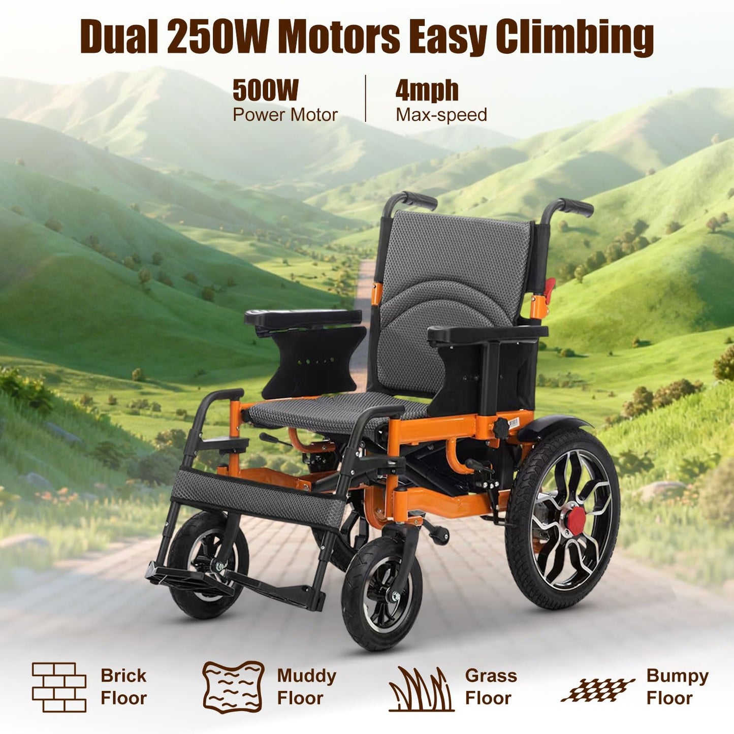 20" Seat Width Electric Wheelchairs for Adults,Power Motorized Foldable Wheelchairs for Seniors Support 350 LBS,25 Miles Range,Airline Approval & 500W Motors All-Terrain Motorized Wheelchair