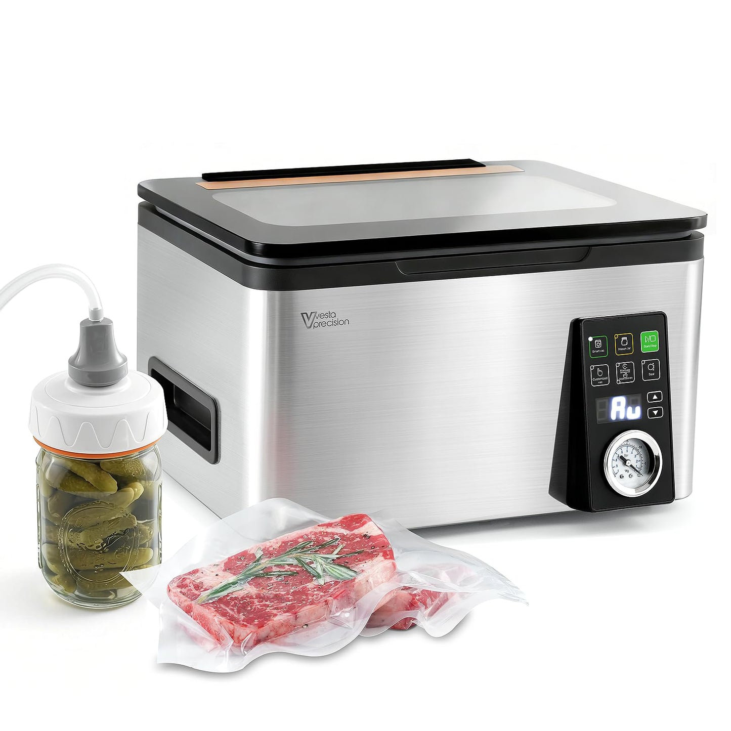 Vesta Precision 12” Chamber Vacuum Sealer, Smart Auto Vacuum Time, Easy-to-Clean System, Commercial-Grade Pump, Deep Chamber for Liquids, Meats, Mason Jars & Sous Vide, V513